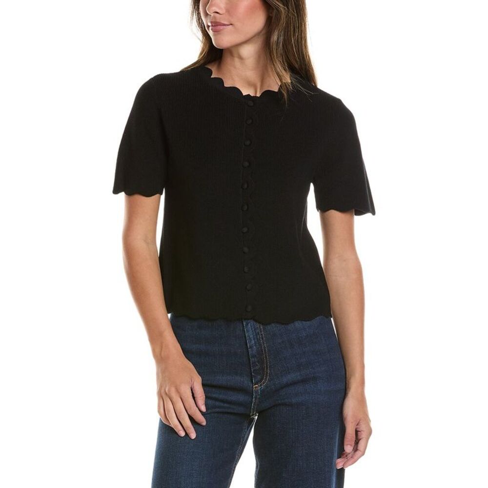 Cece Womens  Scallop Edge Top, Black